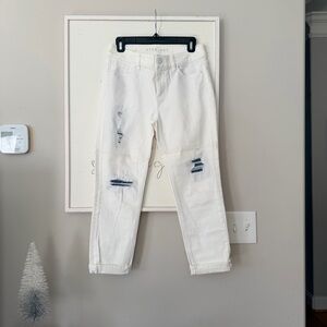 WHITE HOUSE BLACK MARKET Straight White Denim Pants Ripped Blue Distressed 2